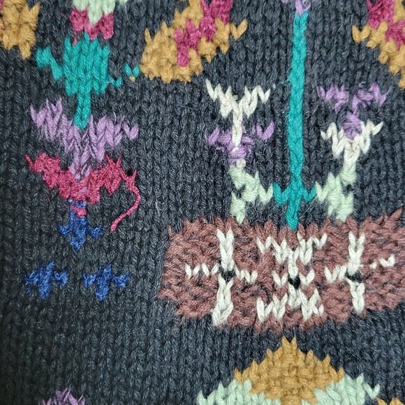 Vintage Women's M Sweater Vest Cardigan Granny Core Cottage Core Black Multicolo - Picture 5 of 10